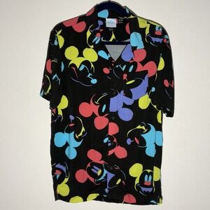 Disney Mickey Mouse Colorful Graphic Print Button Up Shirt Mens Small
